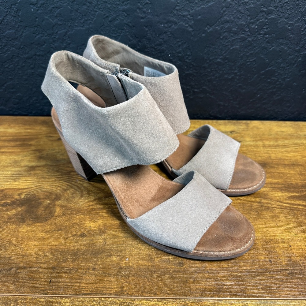 TOMS Majorca 10009813 Grey Suede Block Heel Sandal Womens Size‎ 10